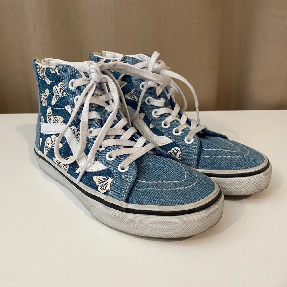Vans‎ Sk8-Hi Zip Denim Sneakers – Butterfly Print, Youth Size 1